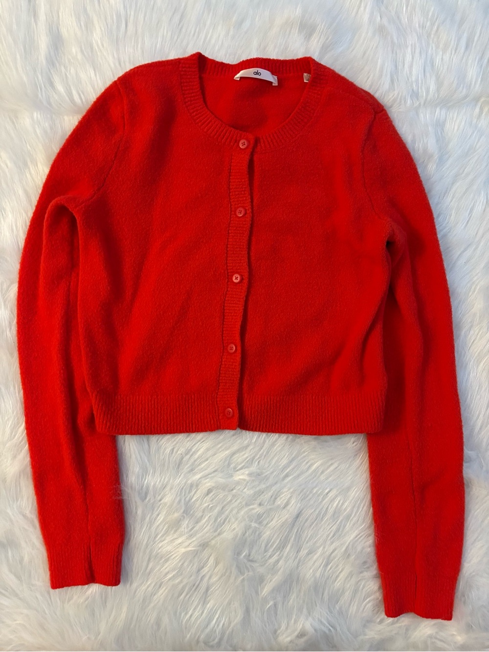 Alo Yoga Snuggle Up Sweater Cropped Cardigan - Bright Red Size Small - Picture 5 of 9